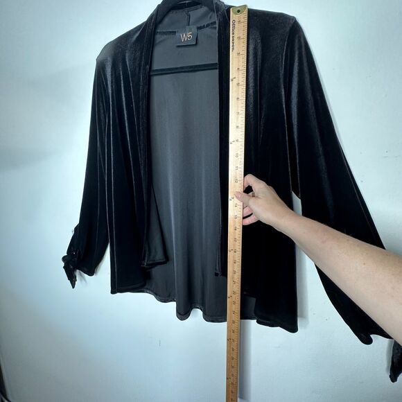 Jet Black Velvet Velour Waterfall Open Front Cardigan Long Sleeve with Ties M - Picture 7 of 10